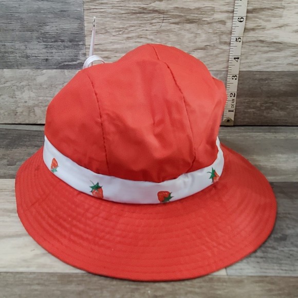 Vintage Aqua Sheer - Red Strawberry Theme Girls Rain Hat, Adjustable Tie Closure - Picture 1 of 7